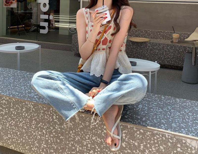 Lizakosht Patchwork Cropped Top Women Clothing Knitted Hollow Out Camisole Female Clothes Backless Lace Tops Ladies Tank-top Summer