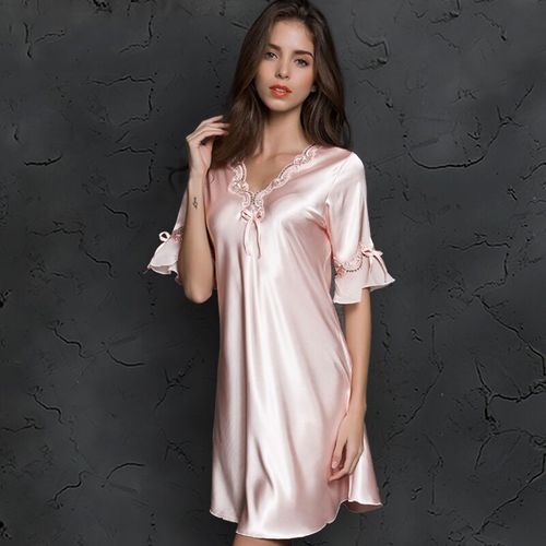 Lizakosht Sleep Wear V-neck Sleepdress Version Ice Silk Short Sleeve L