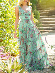 Olive Sage Green Tulle Dress Ladies V Neck Sleeveless Flroal Backless 2021 Long Prom Robe Evening Vestido Wedding Party Gowns