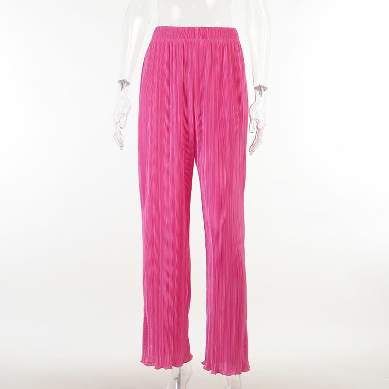Lizakosht New Luxury Pleated Women's Set Oversized Two Piece Set Turn Down Collar Shirt Top And Pants Sets Casual High Street