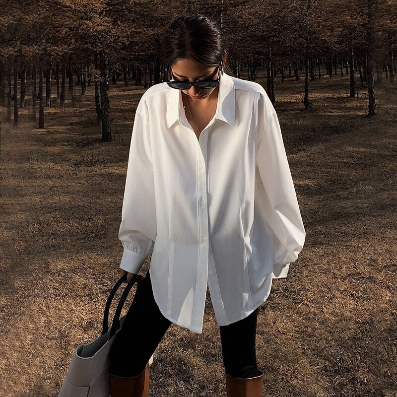 Lizakosht Korean Fashion Office Ladies Shirt Women Long Sleeve Oversized Blouse Top Female Spring Vintage Women Elegant White Shirt 18347