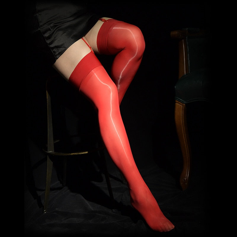 Sexy Men Candy Color Oil Shiny High Stockings Vintage Glossy Stocking Sexy Tight Shaping Elastic Stockings Overknee Plus Size F8