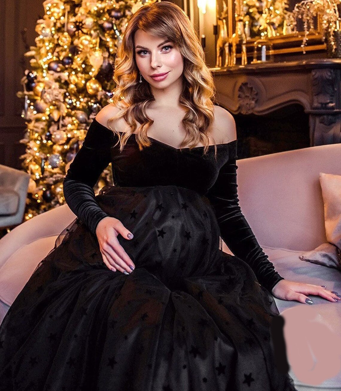 Tulle Maternity Dress for Photo Shoot Pregnancy Long Golden Velvet Dress for Photography Baby Shower Dresses Maternity Dresses