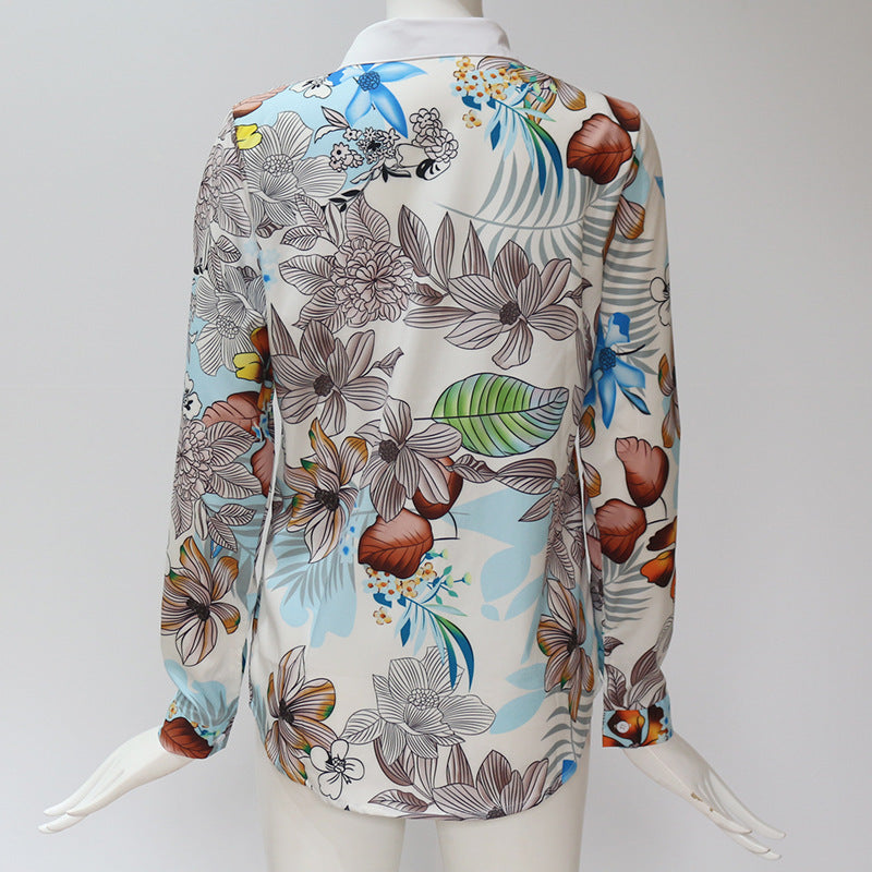 Lizakosht Fashion Women Ladies Long Sleeve Loose Blouse Summer V-Neck Casual Shirts Tops Clothing Turn Down Collar Office Casual Clothes