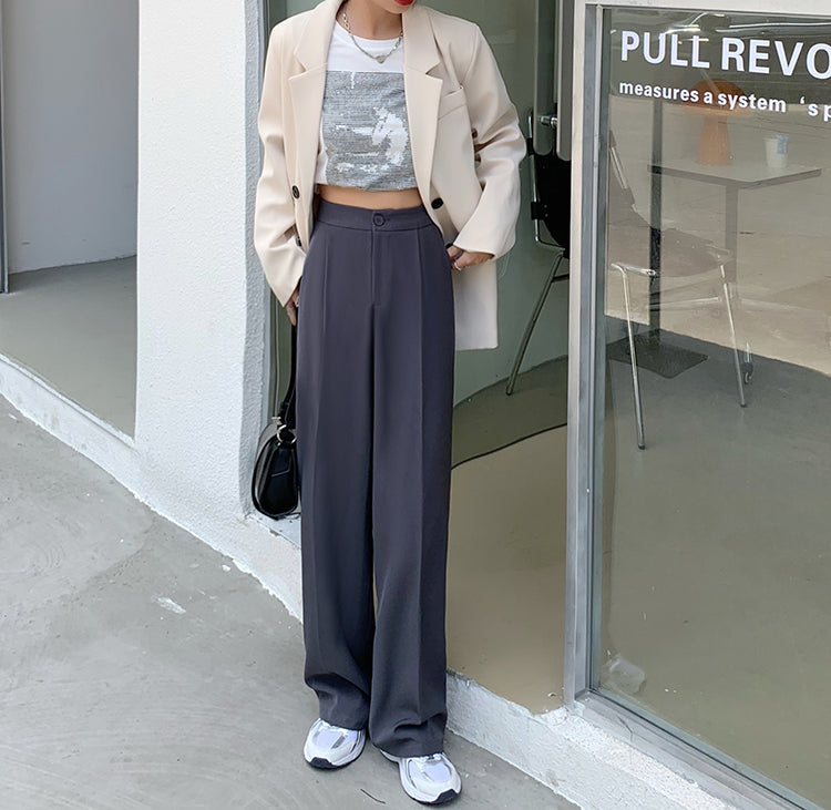 Casual Single Button Women Straight Pants Autumn Winter Pantalon High Waist Female Suit Pants