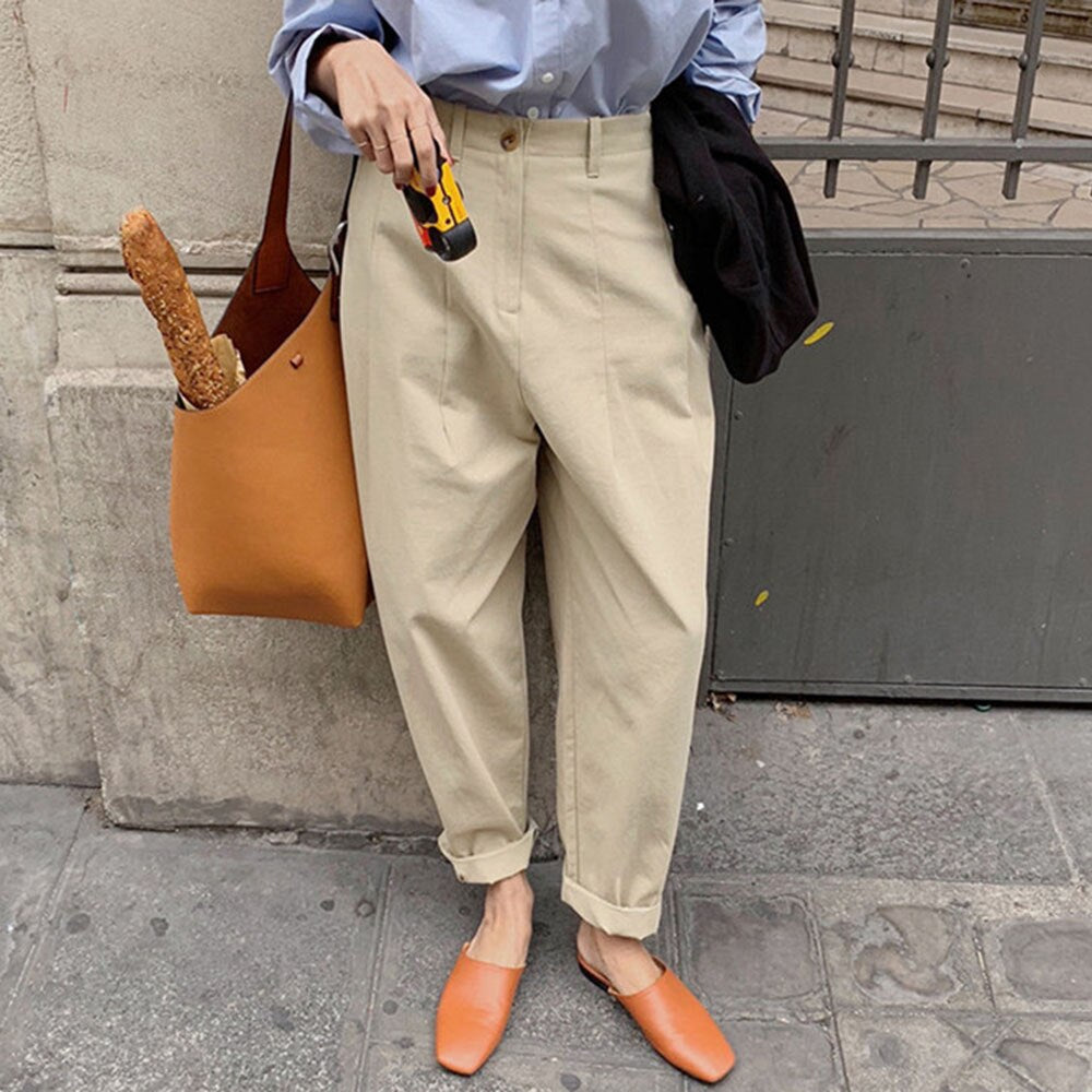 Autumn Winter New Fashion Solid Color Simplicity Loose Casual Women Casual Pants Korean Fashion Temperament High Waist