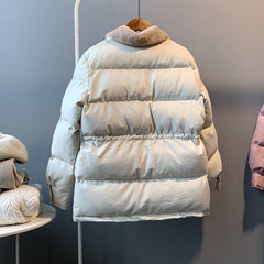 Warm Winter Down Jacket Women Fashion Cotton Padded Faux Fur Collar Parka Harajuku Overcoat Women Solid Female Outwear