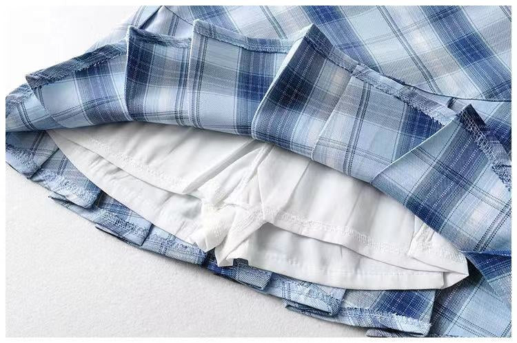 Proof Pleated Summer High Waist A-line High Waist Long Legs Blue And White Rhombus A-line Skirt Pleated Skirt JNW8