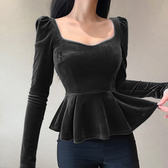 Autumn Long Sleeve Top Women Y2k Sexy Bodycon Top Wine Red 2021 Female Blouse Vintage Tops for Party Clubwear
