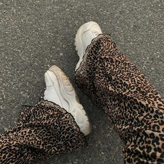 Y2K Pants E Girl Trousers Women Animal Leopard Flare Skinny Pant Two-layers Mesh Aesthetic Female Sweatpants Spring Lady Bottoms