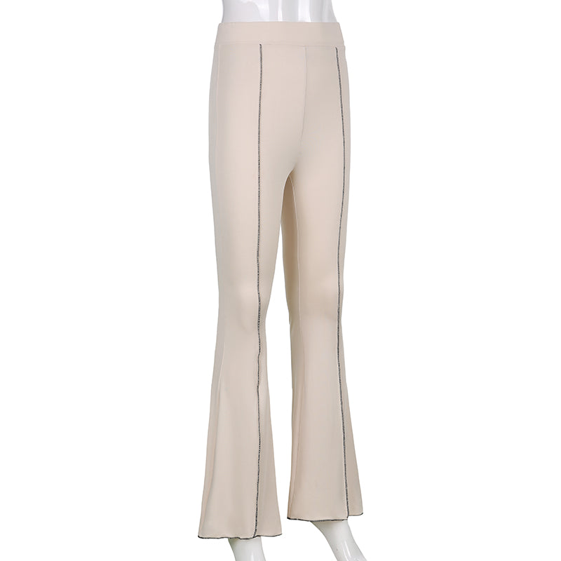 Fashion Apricot Black Joggers Women Knitted Long Flare Pants Slim High Waist Long Trousers Female Vintage Sweatpants