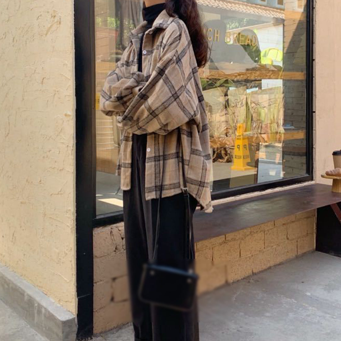 Women Vintage Warm Shirt Jacket Autumn Winter Plaid Long Shirt Jacekt Casual Loose Buttons Pockets Turn down Shirt Coat