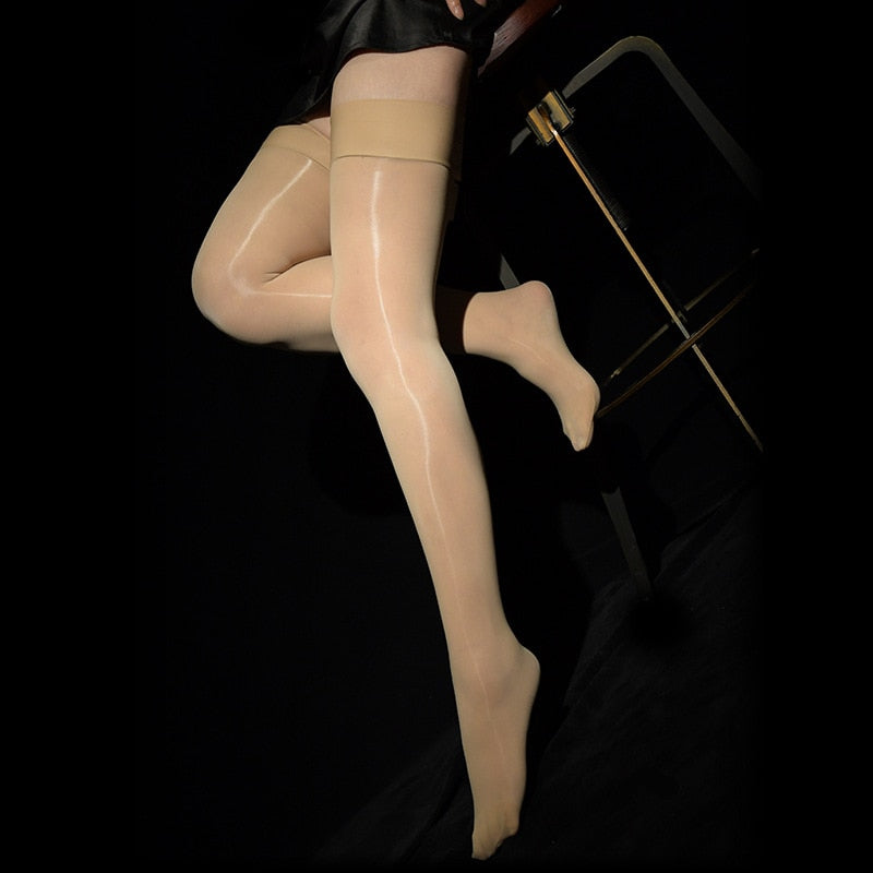 Sexy Men Candy Color Oil Shiny High Stockings Vintage Glossy Stocking Sexy Tight Shaping Elastic Stockings Overknee Plus Size F8