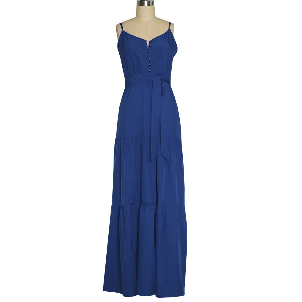 Summer Green Tunic Maxi Dress V Neck Robe Femme Belt Elegant Ruffles Party Long Dresses Spaghetti Strap Casual Vestidos Mujer