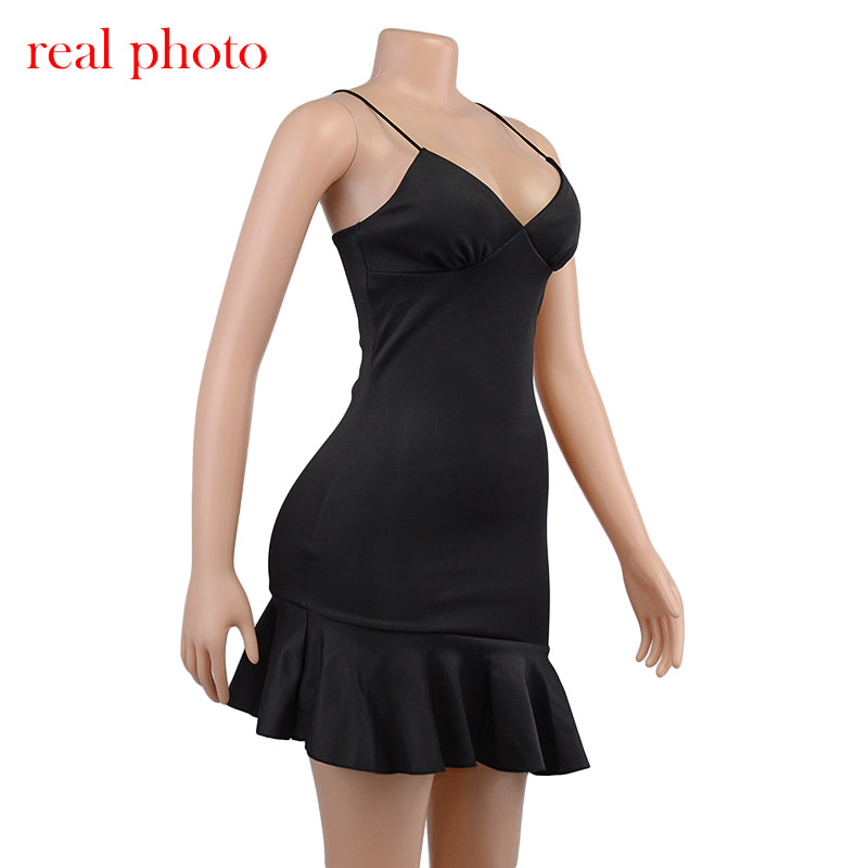 Lizakosht  Spaghetti Straps Ruffles Mini Dress Club Party Elegant Sleeveless Slip Women's Summer Sundress Outfits Holiday