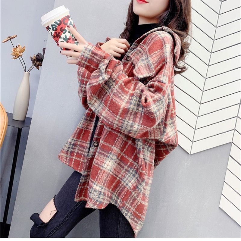Women Spring Autumn Long Sleeve Blouse Plaid Flannel Boyfriend Tunic Shirts Loose Casual Street Lady Korean Oversized Top