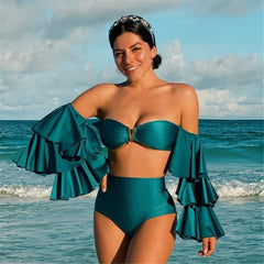 Lizakosht Long Sleeve Bikini 2022  Ruffle Swimsuit high Waist Bikinis Sexy Swimwear Women Print Bathing Suit String Beach Wear Swim Suit