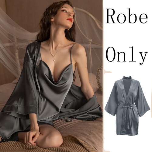 Lizakosht Luxury Sexy Women Silk Kimono Bathrobe Purple Bride Bridesmaid Wedding Robe Set Lace Sleepwear Casual Home Clothes Nightwear