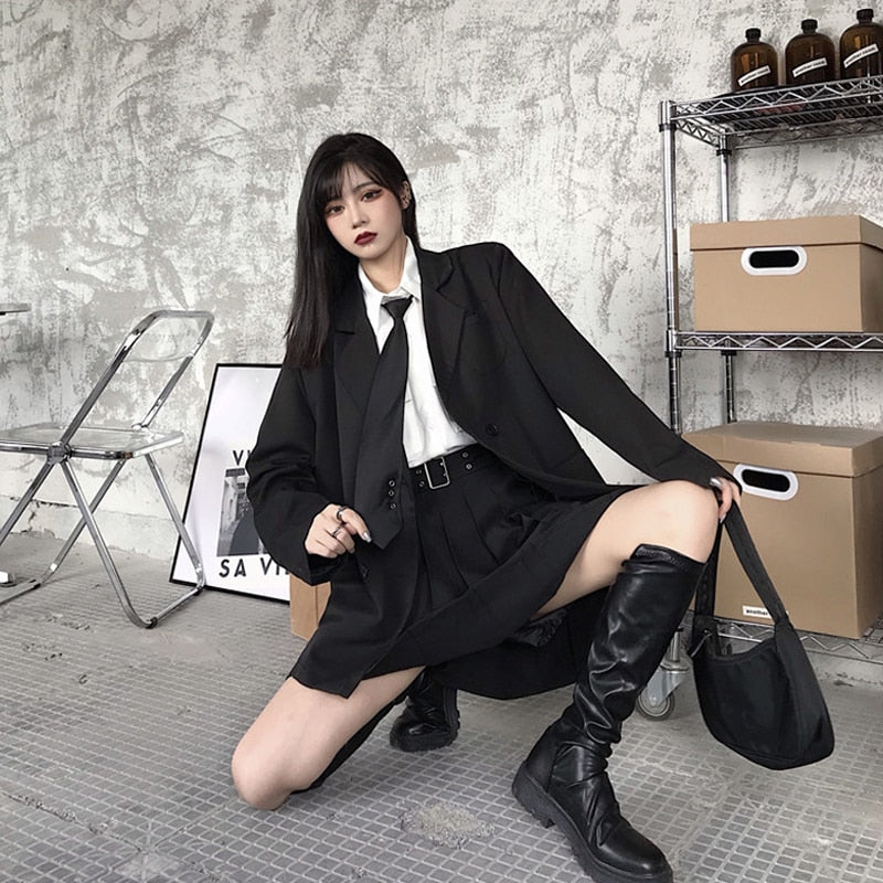 Korean Black Suit Blazers Outerwear Long Sleeve Women Double Breasted Thin Suit Coat 2021 New Casual Office Spring Clothes Women