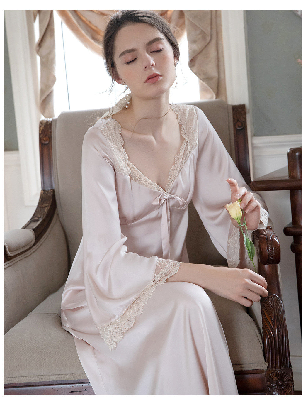 Lizakosht Romantic Nightgown Nightwear Princess Women Vintage Sleepwear Satin