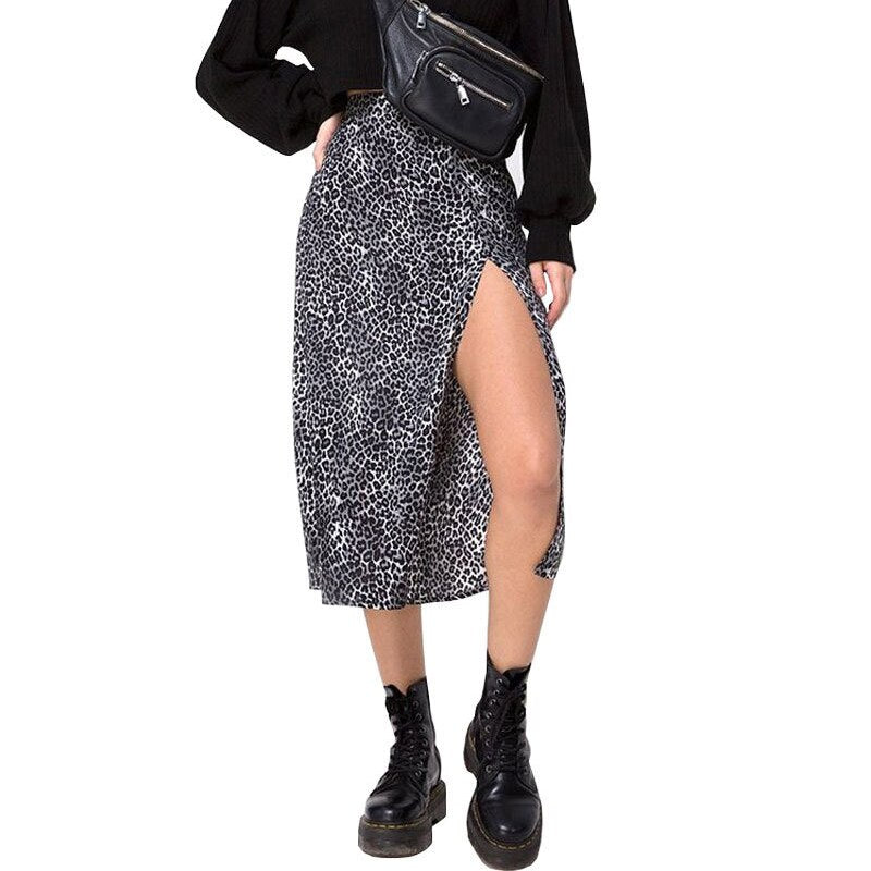OUSLEE Spring/Summer Woman Summer Split Leopard Skirts Harajuku Chiffon Printing Split Skirts Streetwear Loose Sexy Skirts