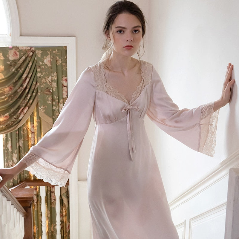 Lizakosht Romantic Nightgown Nightwear Princess Women Vintage Sleepwear Satin
