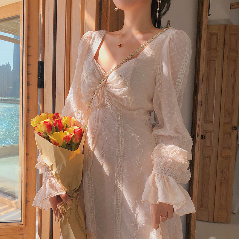 Vintage Fairy Dress Women Elegant Designer Chiffon Dress Long Sleeve French Party Midi Dress Casual Women's Clothing Autumn