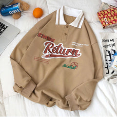 Oversized Hoodies Polo Collar Letter Printed Sweatshirt Womens Street Autumn 2021 New Lapel Loose All-match Blouse Clothes 2021