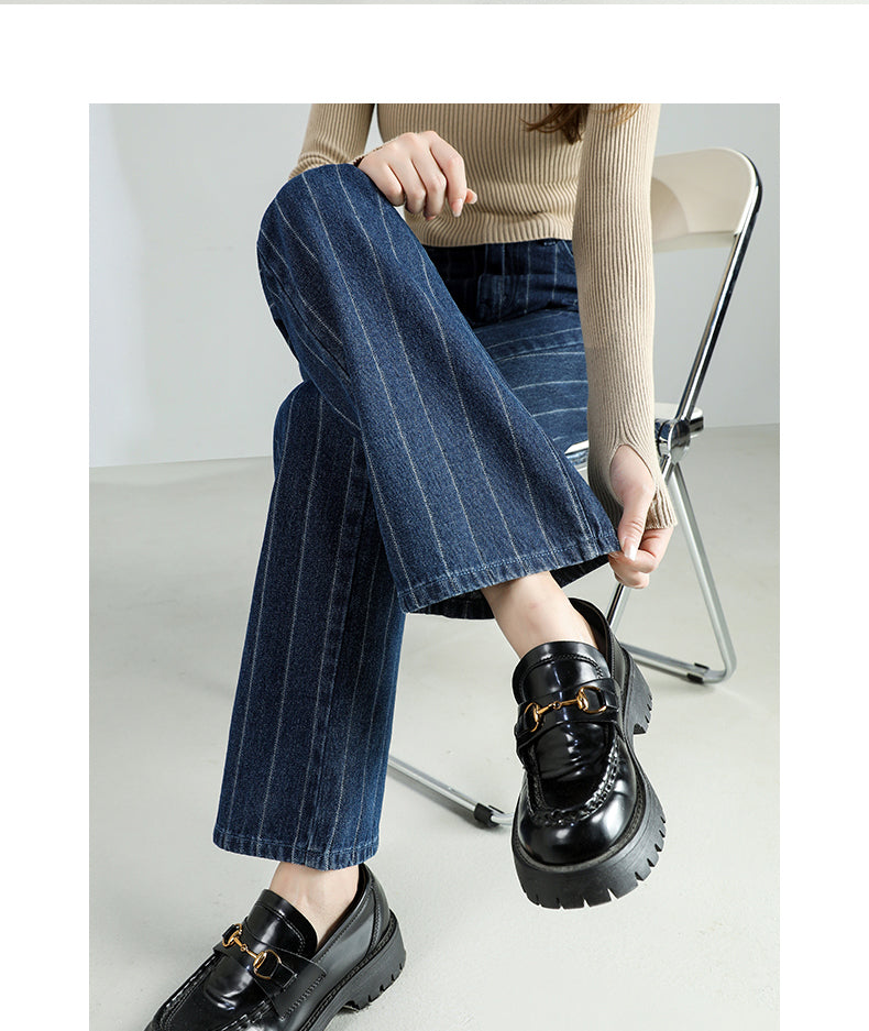 Stripe Jeans Straight Pants Loose High Waist Plus Size Women Casual  Fashion Retro Cowboy Wide Leg Trousers 2022 New