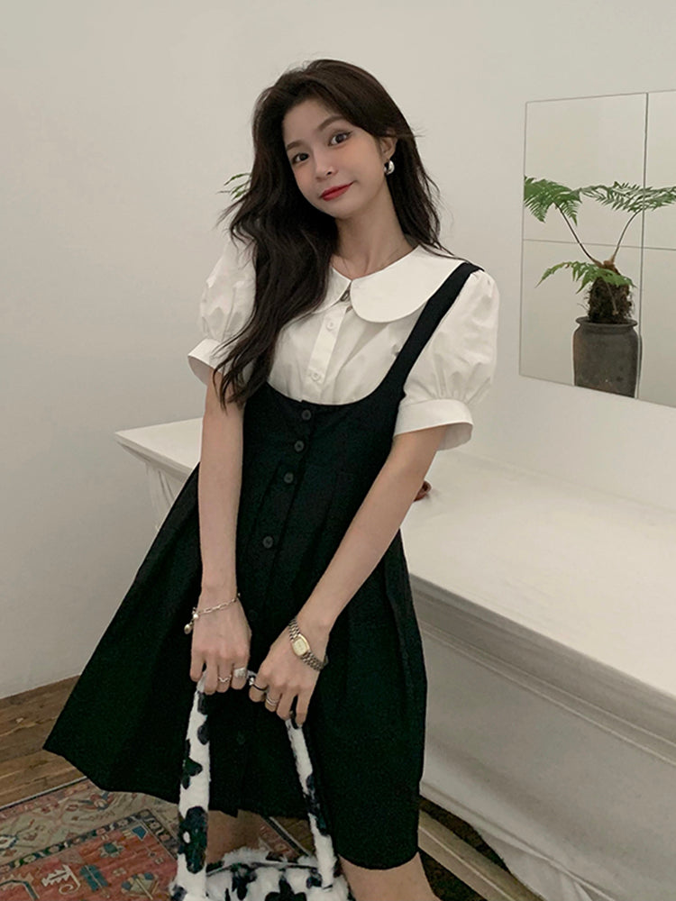 Summer Elegant Dresses Women Casual Short Sleeve Vintage Mini Dress Female Evening Party Dress Kawaii 2 Piece Set Design