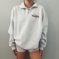 Lizakosht New Preppy Style Letter Print Zip Up POLO Collar Sweatshirt Women White Vintage Warm Fleece Winter Pullovers Design Fashion