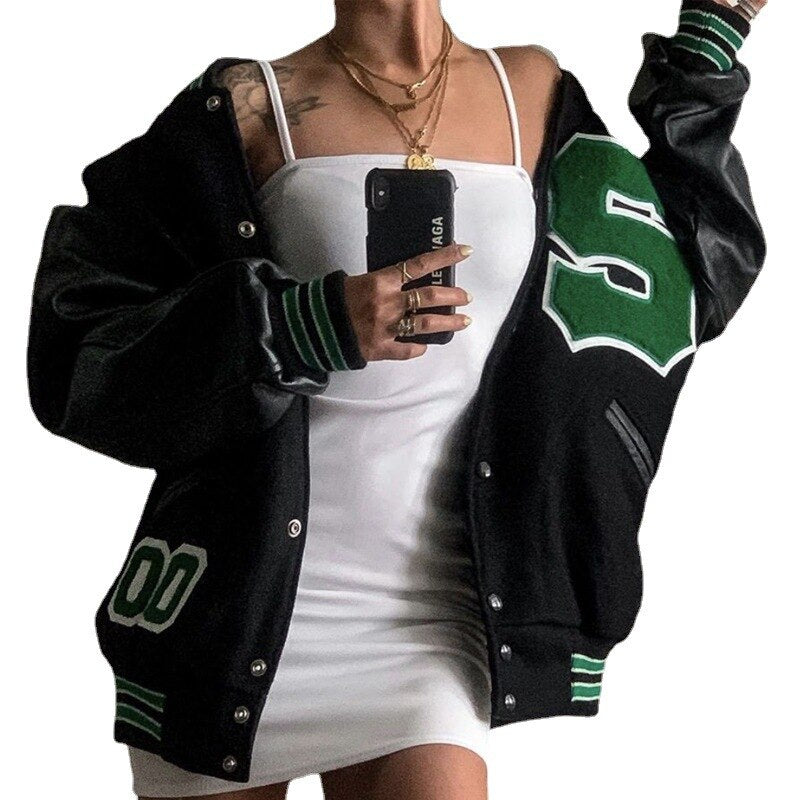 European and American English alphabet high quality towel embroidered jackets coats women's street retro baseball uniform jacket