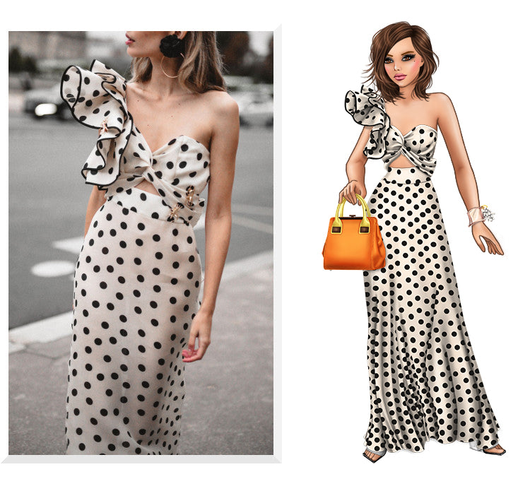 Lizakosht  Polka Dot Sheath Dress Women Hollow Out Chiffon Party Dress Sexy Long Maxi Dress Vintage Hepburn High Waist Zipper Runway C093