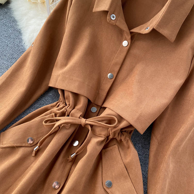 New Women Short Dress Spring Autumn Turn Down Collar Single-breasted Casual Dresses Ladies Shirts Dress