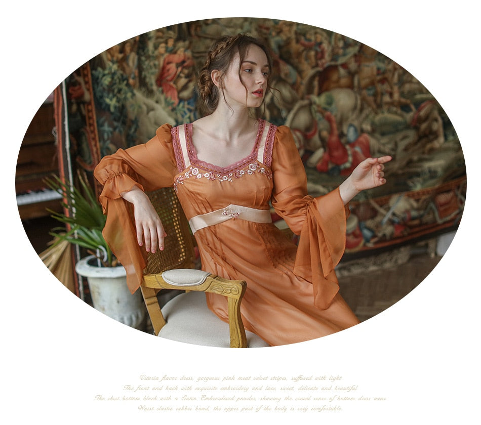 Lizakosht Spring Autumn Dress Women Vintage Elegant Slim Midi Dress Sweet Mori Girl Retro Embroidery Long Sleeve Lace Patchwork Long Dress
