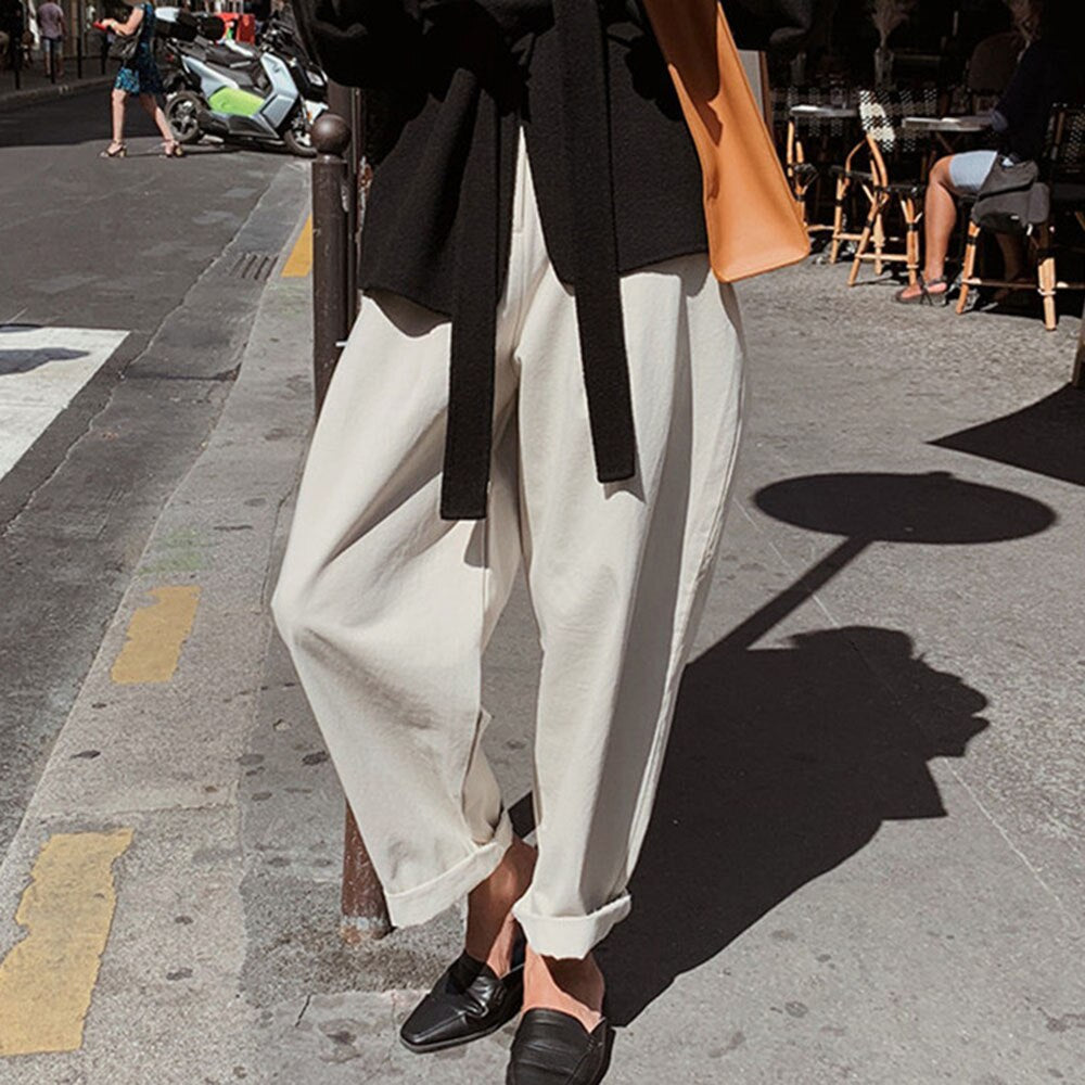 Autumn Winter New Fashion Solid Color Simplicity Loose Casual Women Casual Pants Korean Fashion Temperament High Waist