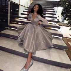 SoDigne Sparkling Evening Dress 2021 robe longue V- neck Long Sleeves Medium Length Wedding Party Dress Prom Gowns