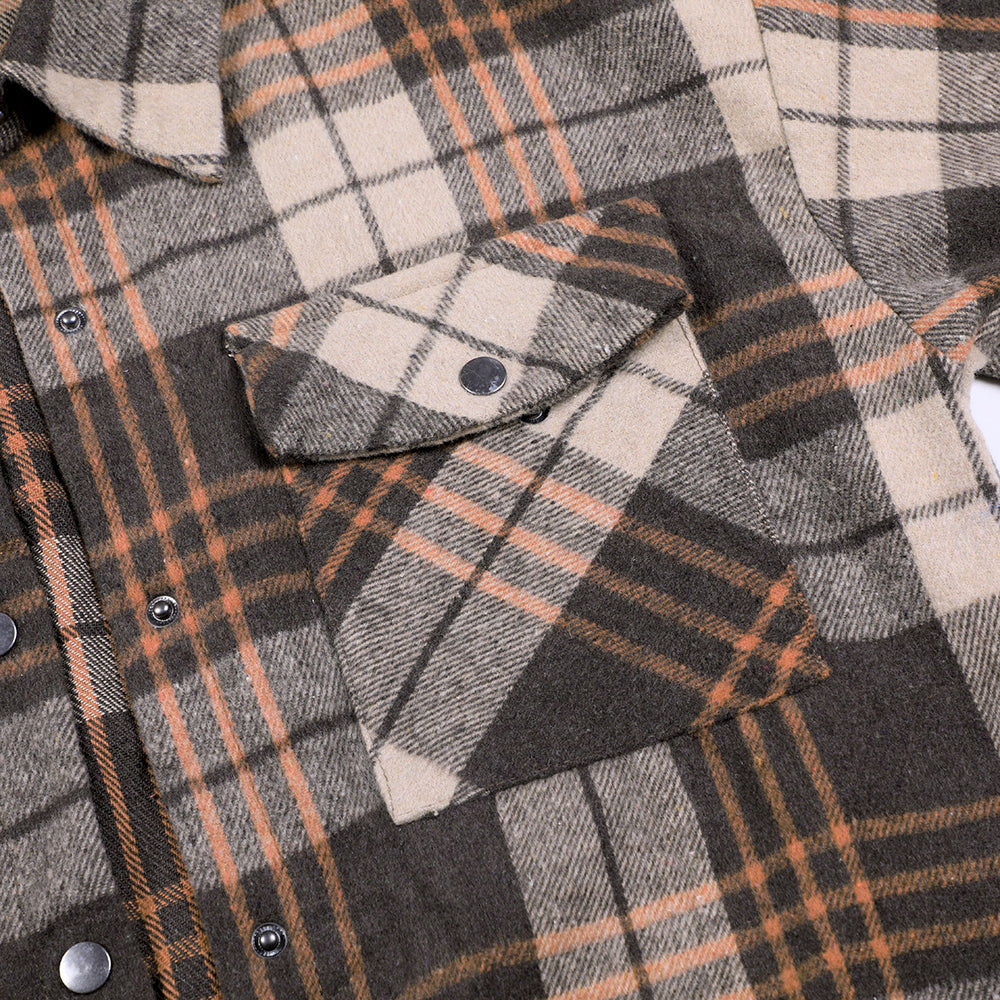 Women Vintage Warm Shirt Jacket Autumn Winter Plaid Long Shirt Jacekt Casual Loose Buttons Pockets Turn down Shirt Coat
