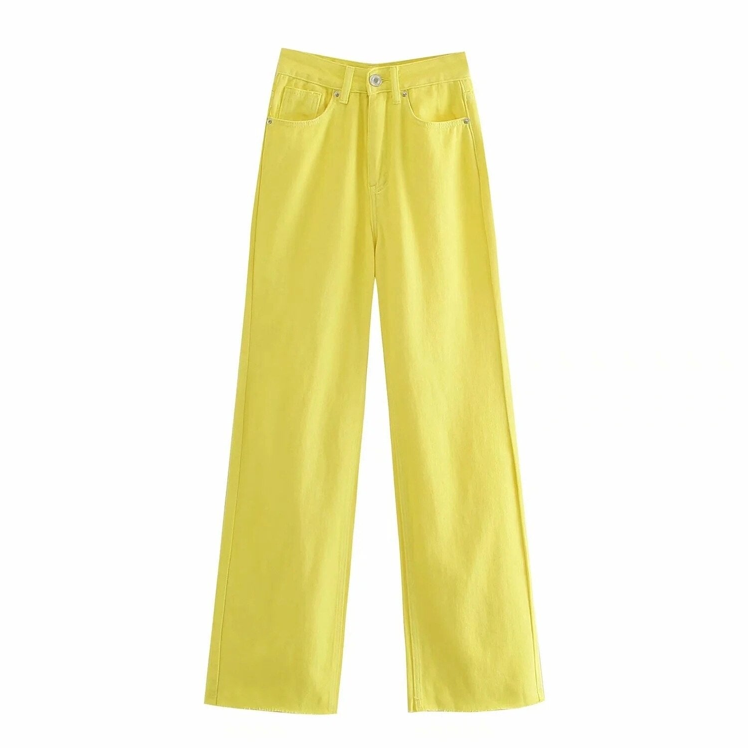 Candy Color High Waist Straight Wide Legs Pants Thin Jeans Women's Green Pants Denim Trousers Fashion Korean Women M8A