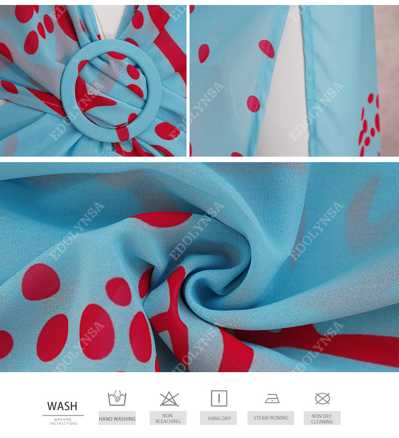 Sexy Bikini Long Sleeve Cover-ups Print Loose Dress 2022 Autumn Women Plus Size Beachwear Swimsuit Cover Up Sarongs A954