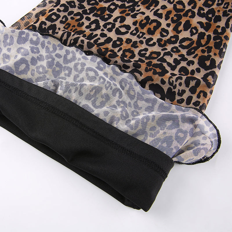 Y2K Pants E Girl Trousers Women Animal Leopard Flare Skinny Pant Two-layers Mesh Aesthetic Female Sweatpants Spring Lady Bottoms