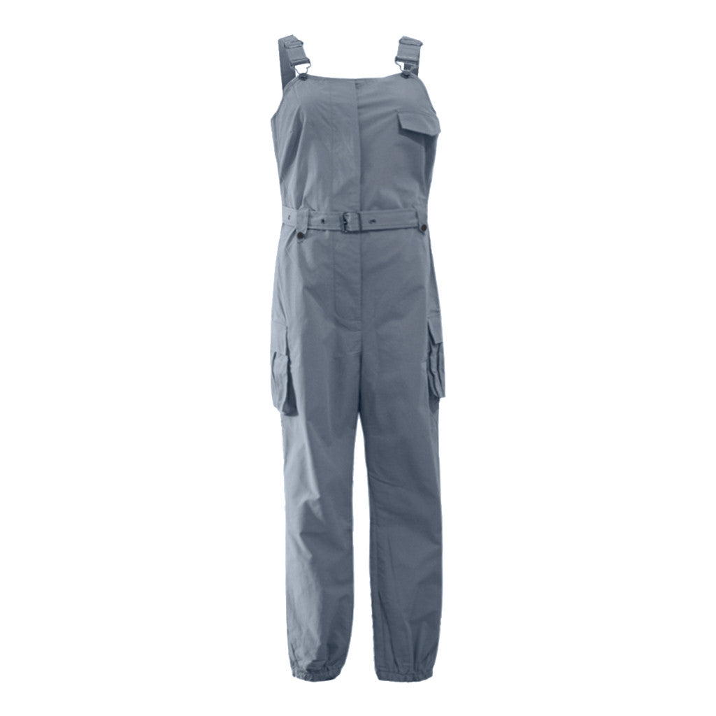 Jumpsuits Women Casual Cargo Playsuit Sleeveless O Neck Jumpsuit With Pocket and Belt Elegant Pencil Pants Loose Overalls