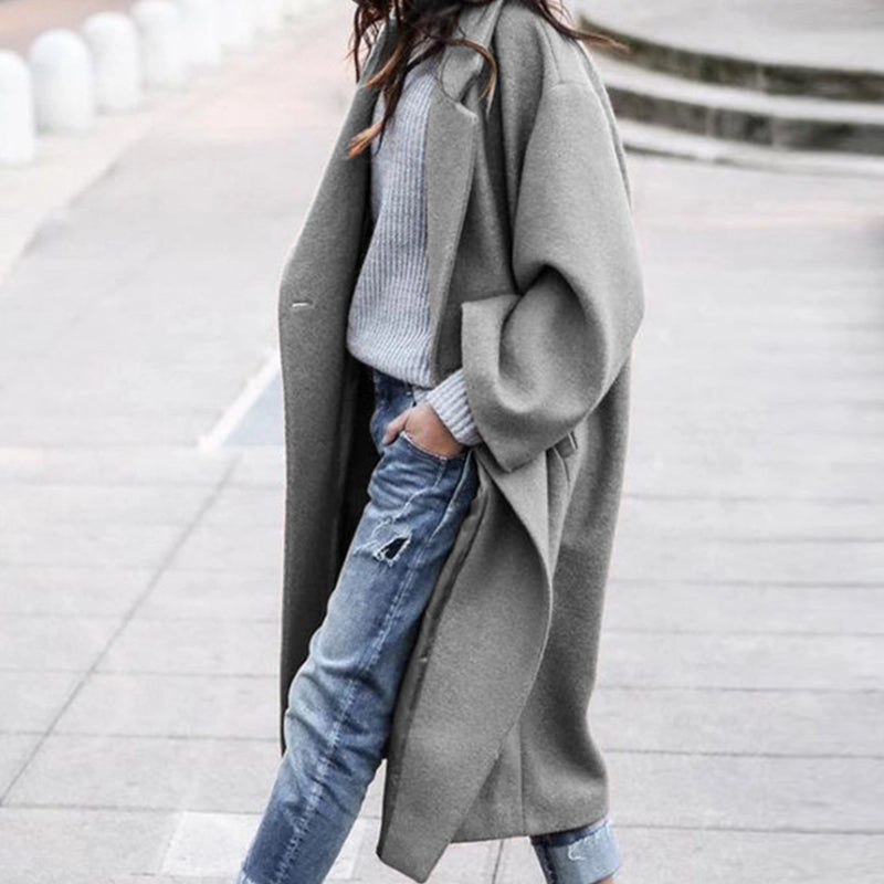 Fashion Single Breasted Loose Women Overcoat Autumn Winter Long Sleeve Solid Colour Jacket Elegant Lapel Casual Outerwear Coats