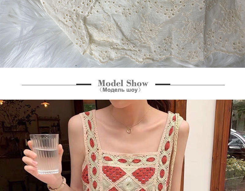 Lizakosht Patchwork Cropped Top Women Clothing Knitted Hollow Out Camisole Female Clothes Backless Lace Tops Ladies Tank-top Summer