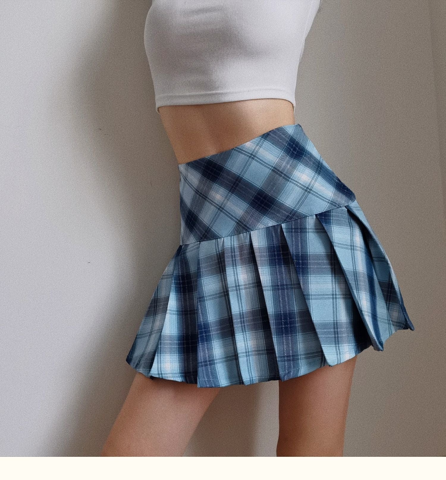 Proof Pleated Summer High Waist A-line High Waist Long Legs Blue And White Rhombus A-line Skirt Pleated Skirt JNW8