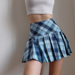 Proof Pleated Summer High Waist A-line High Waist Long Legs Blue And White Rhombus A-line Skirt Pleated Skirt JNW8