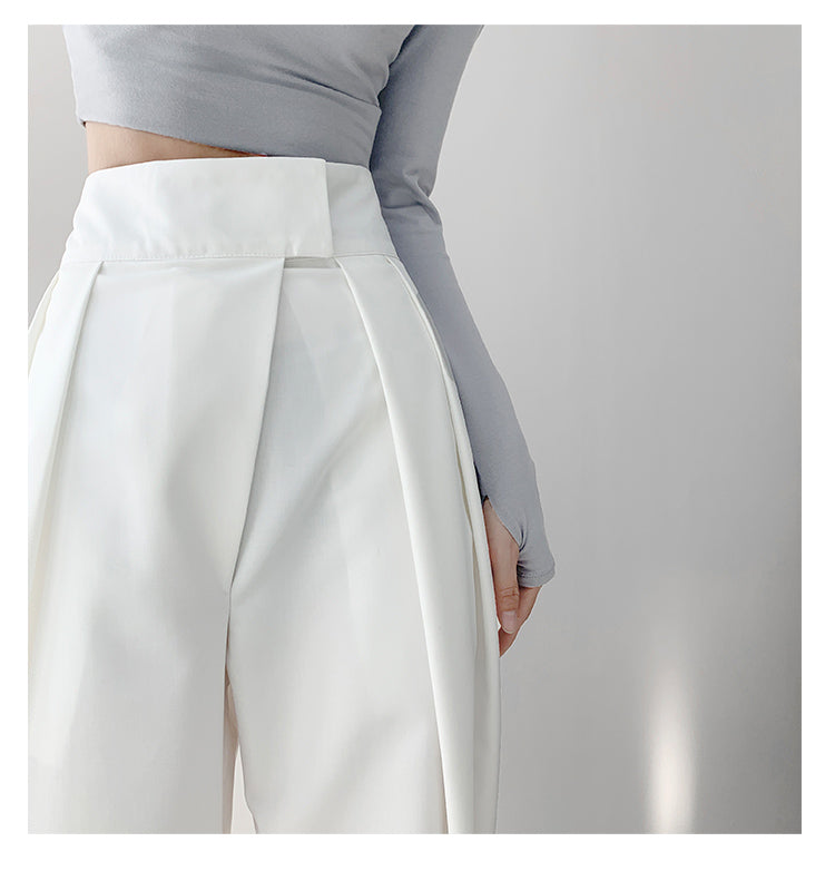 High Street Solid Color Pleated hook and loop fastener Suit Pants Autumn Korean Loose Casual Trousers Women Thin VEPH