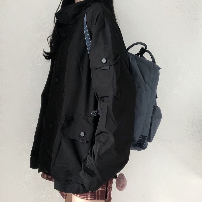 Basic Jackets Women Chic All-match Retro Solid Zipper Design Ulzzang Lovely Fashion Teens Overcoats Daily Vintage Womens Outwear