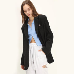 Za 2022 Summer New Suit Women's Loose Bag Buckle Padded Shoulder Blazer Allmatching Fashion Casual Solid Color Suit Shirt Tr Tops
