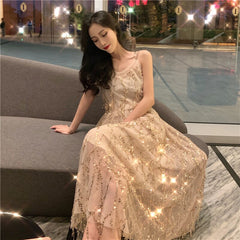 Bella Philosophy 2022 sexy party dress women shiny sequined a-line lady elegant long dresses female v neck backless vestidos